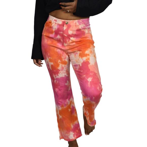 Trina Turk Tour Guide Jeans Pink Orange Tie Dye High Waist Straight Pant Size 2 - Picture 15 of 16